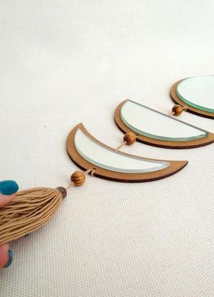 Зеркальная декоративная подвеска фазы луны цвет коричневый, лунный цикл декор на стену...