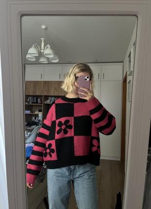 Свитер в цветочек zara кофта вышитая оверсайз