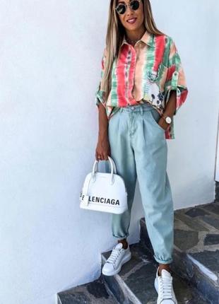 Джинсы бананы кроп голубые м р