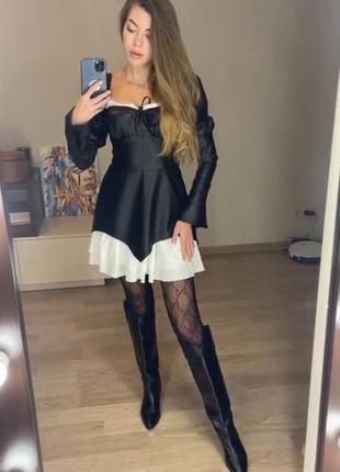 Сукня з еко шкіри подвійна zara чорна