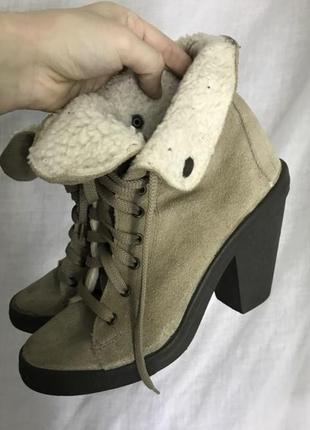 Туфли бежевые на подпушку утепленные замша с шерстью