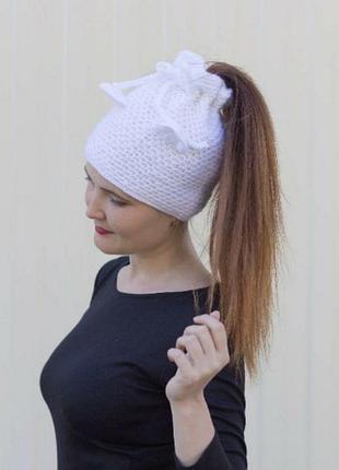 Неймовірна шапка з вушками і відкритою верхівкою для хвоста тепла котошапка