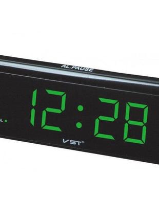 Електронний годинник vst 730 green, цифровий настільний мережевий годинник, led alarm clock vst-730, з будильником