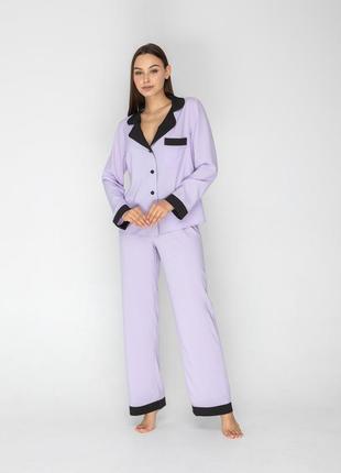 Піжама сорочка з довгим рукавом та штани (лавандовий/чорний)