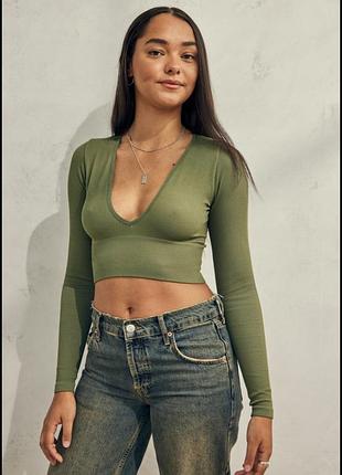 Качественная отменная кофта топ кроп длинный рукав рубчик 36