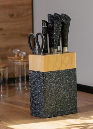 Набор кухонных ножей с ножницами и мусатом для кухни 5 штук 33.5/30/31/24.5/21.5 см  черный