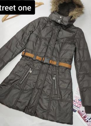 Куртка женская удлиненная теплая пуховик с поясом коричневого цвета от бренда street one s m