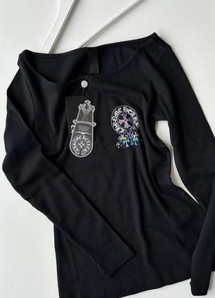 Кофта лонгслив черная в стиле chrome hearts