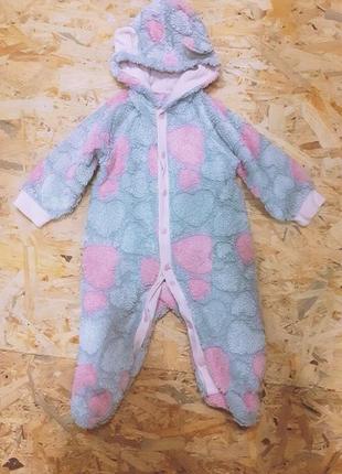 Махровый человечек для девочки с сердечками, махровый комбинезон