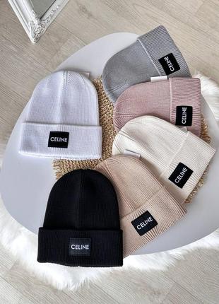 Шапка celine унисекс белая, пудровая,