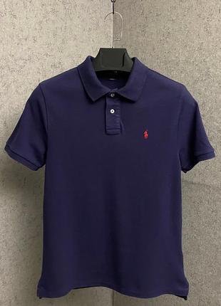 Синяя футболка поло от бренда polo ralph lauren