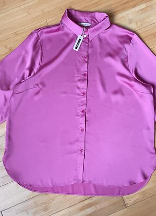 Рожева шовкова(шт.шовк)блуза-сорочка2 фото