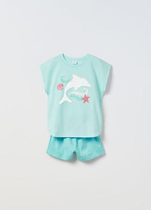 Красивая пижама zara с пайетками перевертышами на 9-10, 11-12 лет