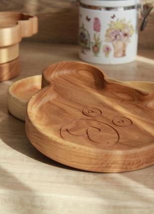 Тарілка дерев'яна дубова ведмедик, оригінальний подарунок для дитини з дерева