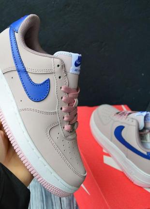 Nike air force 1 пудрові з синім, топ, шкіра кроссовки найк аир форсы кросовки