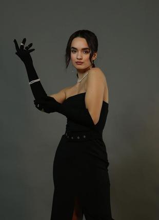 Длинные черные перчатки, стрейчевые перчатки женские, перчатки для фотосессии, варежки вечерние