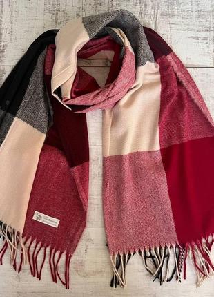 Шарф кашемировый в бордовую клетку