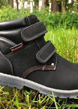 Кожаные демисезонные ботинки фламинго