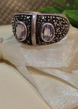 Кольцо серебряное,аметисты,марказиты,винтаж