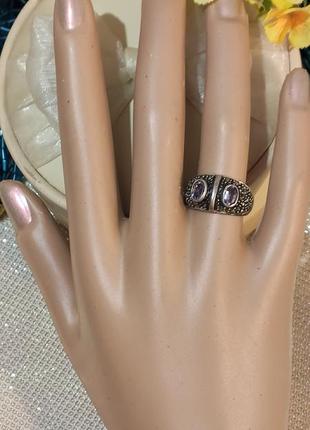 Кольцо серебряное,аметисты,марказиты,винтаж