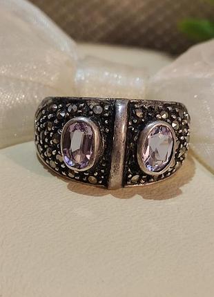 Кольцо серебряное,аметисты,марказиты,винтаж