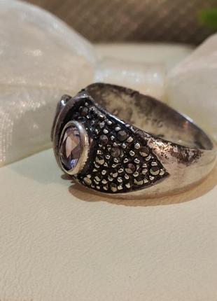 Кольцо серебряное,аметисты,марказиты,винтаж