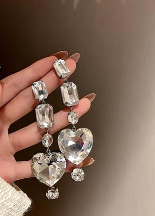 Шикарные массивные серьги кристаллы, серьги крупные кристаллы, серьги люстры, сережки крупные стразы