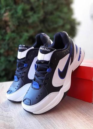 Чоловічі якісні та стильні кросівки nike air monarch білі з чорним та синім