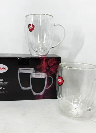 Стеклянные чашки с двойным дном con brio cb-8635-2, чашка с двойной стенкой xn-336 для капучино