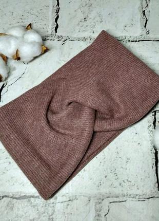 Повязка на голову утепленная из ангоровой ткани чалма узел 55-58 р пудра темная 23-25-4