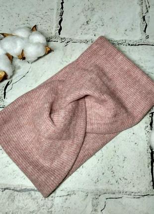 Повязка на голову утепленная из ангоровой ткани чалма узел 55-58 р пудра 23-25-5