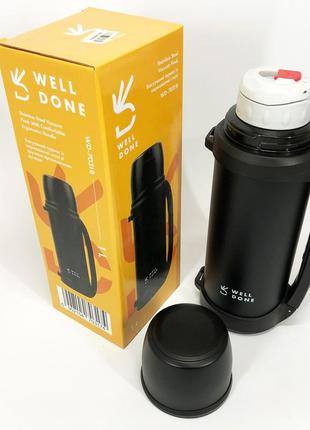 Термос металлический well done wd-7031b 1л, термокружка с вакуумной изоляцией, термокружка kg-357 для детей