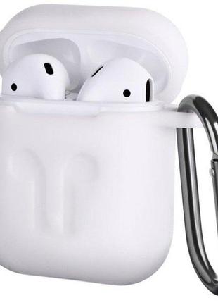 Чехол для наушников apple airpods с карабином, белый (3.0mm) - чехлы для airpods