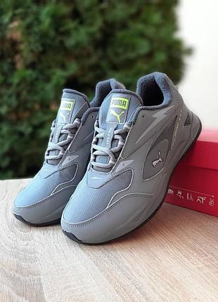 Мужские качественные и стильные кроссовки puma rs-fast thermo серые с салатовым
