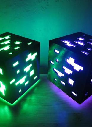 Светодиодная лампа в форме куба руды в стиле minecraft, usb+пульт