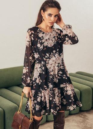 Короткое шифоновое платье в цветочный принт | 85959