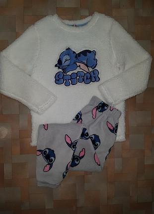 Мега теплый комплект плюш primark стич, пижама пушистая disney stitch s р-р