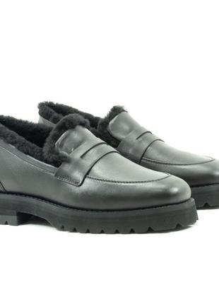 Туфлі лофери жіночі зимові чорні vilansi 1600-10 blk 38 розмір