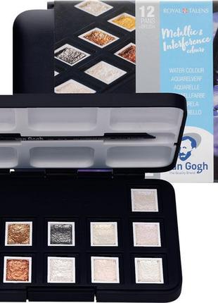 Набір акварельних фарб van gogh pocket box specialty 12 кювет + пензлик royal talens
