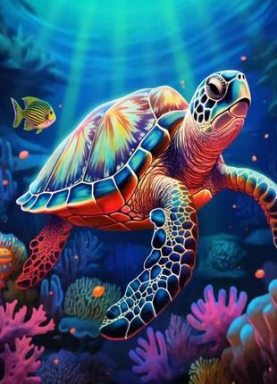 Алмазная вышивка мозаика "море. черепаха" 20×30 см без подрамника