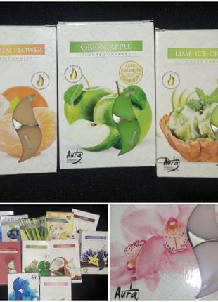 Свічка-таблетка з фруктово-цитрусовими ароматами горить 4 години, 6 шт\уп