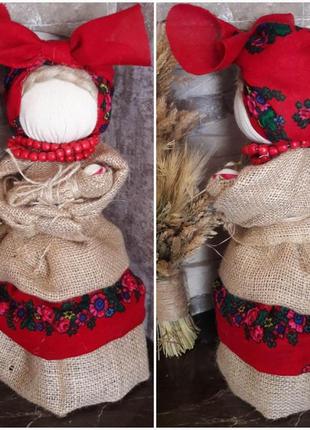 Яскрава лялька-мотанка "берегиня роду", натуральні матеріали, висота 35 см