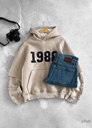 Чоловічий бежевий флісовий худі з капюшоном модна толстовка для хлопця відмінної якості