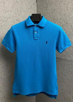 Голубая футболка поло от бренда polo ralph lauren