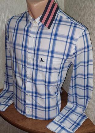 Оригинальная рубашка jack wills salcombe poplin check shirt white/blue с биркой2 фото