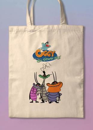 Шоппер эко-сумка с принтом мерч огги и тараканы