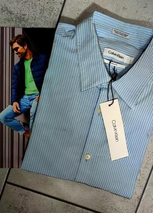 Мужская  брендовая  хлопковая приталиная  рубашка calvin klein оригинал размер l
