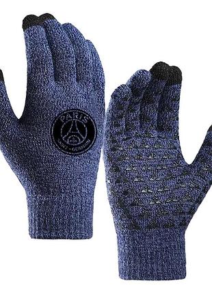 Рукавички футбольні псж сенсорні paris saint-germain touch screen blue/black перчатки (38013)