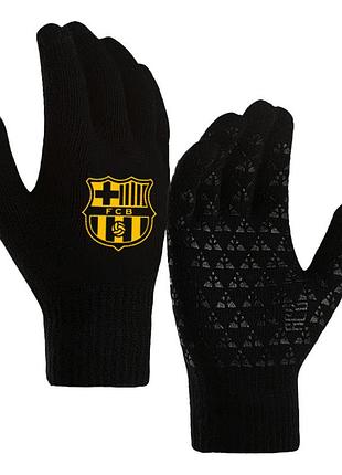 Рукавички футбольні барселона сенсорні touch screen black/golden yellow перчатки (38043)