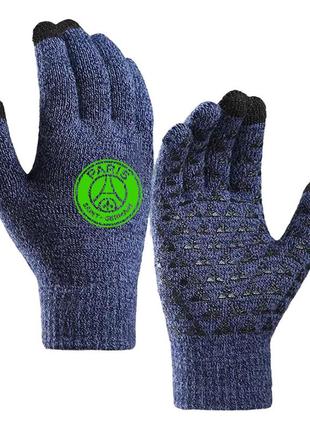 Рукавички футбольні псж сенсорні paris saint-germain touch screen blue/neon green перчатки (38011)